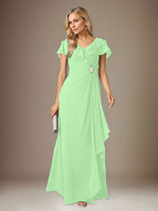 Stormy A-Line V-Neck Ruched Chiffon Dress