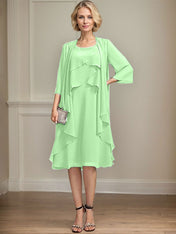 A-line Scoop Knee-Length Chiffon Mother of the Bride Dress With Beading
