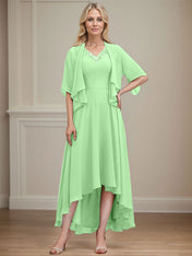 A-line V-Neck Asymmetrical Chiffon Mother of the Bride Dress With Beading Sequins