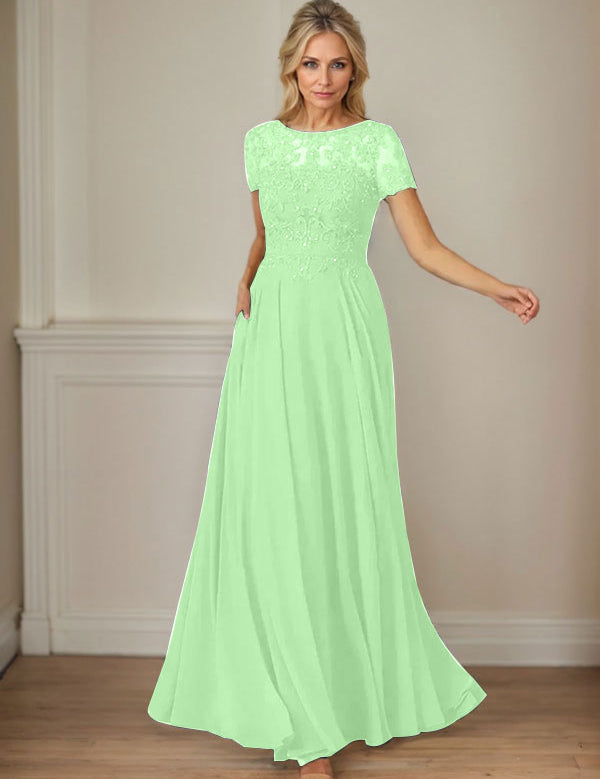 Dark Navy A-Line Boatneck Sequins Chiffon Dress