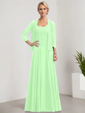 A-line Square Floor-Length Lace Chiffon Mother of the Bride Dress With Sequins