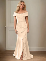Sheath/Column V-Neck Illusion Floor-Length Lace Chiffon Mother of the Bride Dress With Pleated Sequins