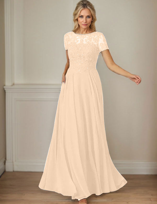 Dark Navy A-Line Boatneck Sequins Chiffon Dress