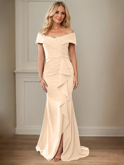 Sheath/Column Off-the-Shoulder Sleeveless Floor-Length Mother of the Bride Dresses With Ruffles