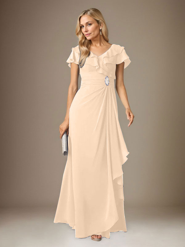 Stormy A-Line V-Neck Ruched Chiffon Dress