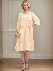 A-line Scoop Knee-Length Chiffon Mother of the Bride Dress With Beading