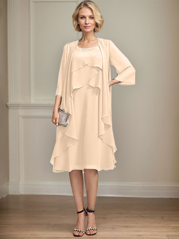 A-line Scoop Knee-Length Chiffon Mother of the Bride Dress With Beading