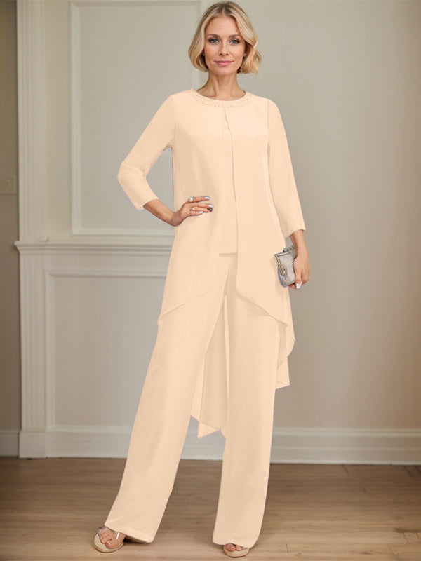 Pantsuit Scoop Floor-Length Chiffon Mother of the Bride Dress With Sequins Beading
