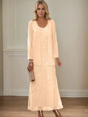Sheath/Column V-Neck Ankle-Length Mother of the Bride Dresses with Jacket & Sequins