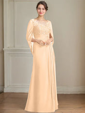 A-Line/Princess Scoop Floor-Length Mother of the Bride Dresses with Pleated & Sequins
