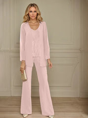 Tailleur-pantalon en mousseline avec veste pour mère de la mariée 