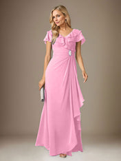 Stormy A-Line V-Neck Ruched Chiffon Dress