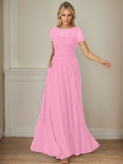 Dark Navy A-Line Boatneck Sequins Chiffon Dress