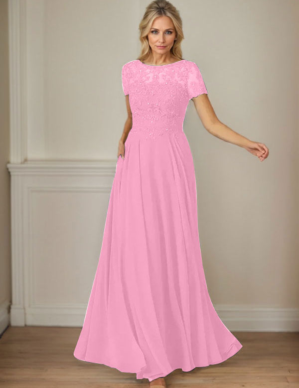 Dark Navy A-Line Boatneck Sequins Chiffon Dress