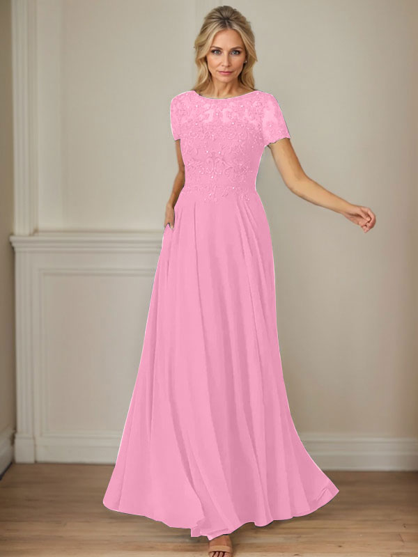 Dark Navy A-Line Boatneck Sequins Chiffon Dress