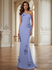 Cream One-Shoulder Prom Dress with Sculptural 3D Floral Appliqués