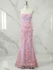Periwinkle Strapless 3D Floral Appliqué Long Prom Dress