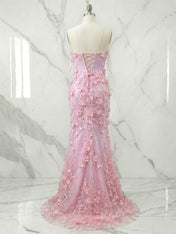 Periwinkle Strapless 3D Floral Appliqué Long Prom Dress