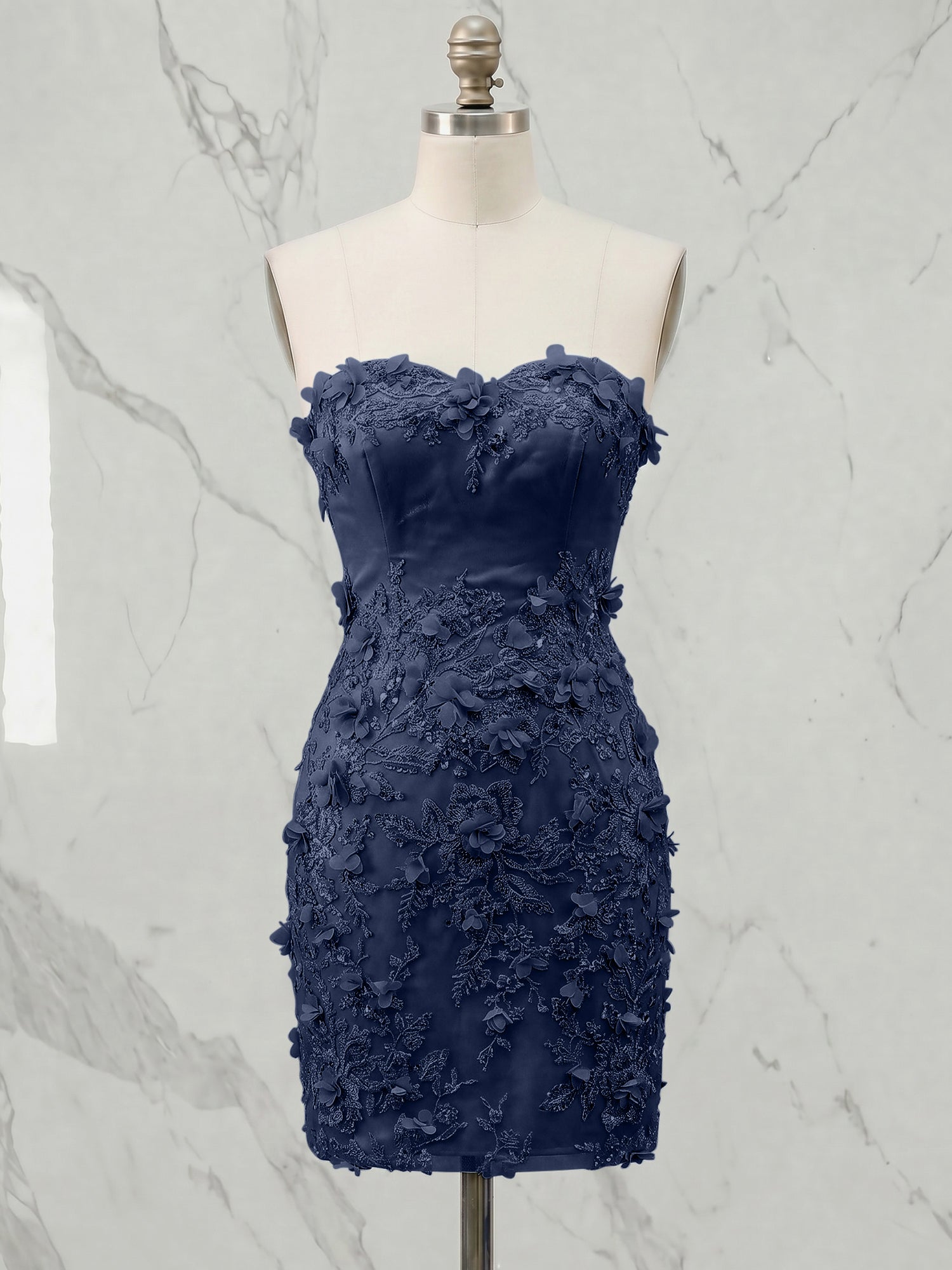 Periwinkle Strapless 3D Floral Appliqué Short Homecoming Dress