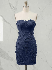 Periwinkle Strapless 3D Floral Appliqué Short Homecoming Dress