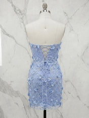 Periwinkle Strapless 3D Floral Appliqué Short Homecoming Dress