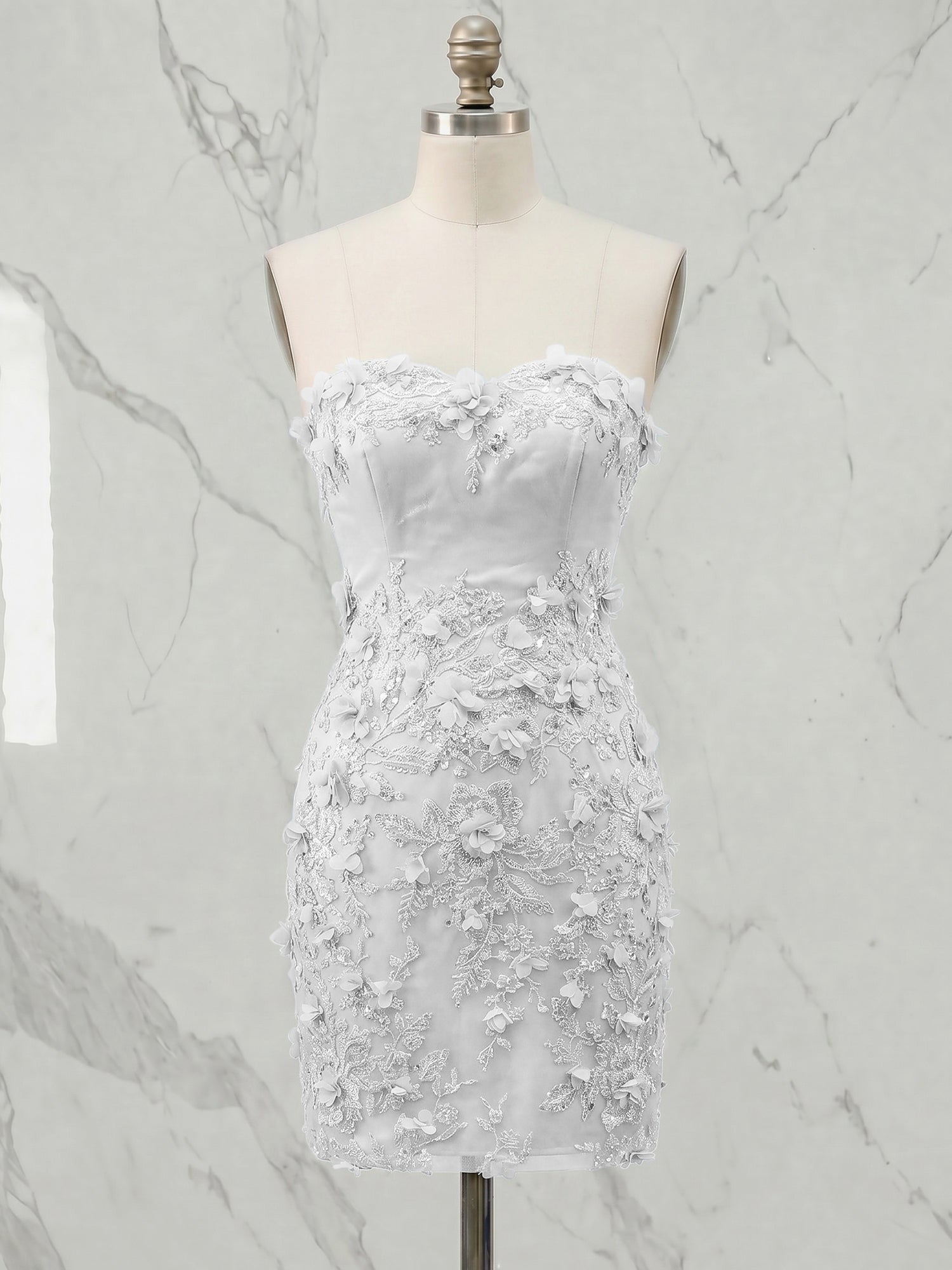 Periwinkle Strapless 3D Floral Appliqué Short Homecoming Dress