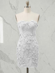 Periwinkle Strapless 3D Floral Appliqué Short Homecoming Dress