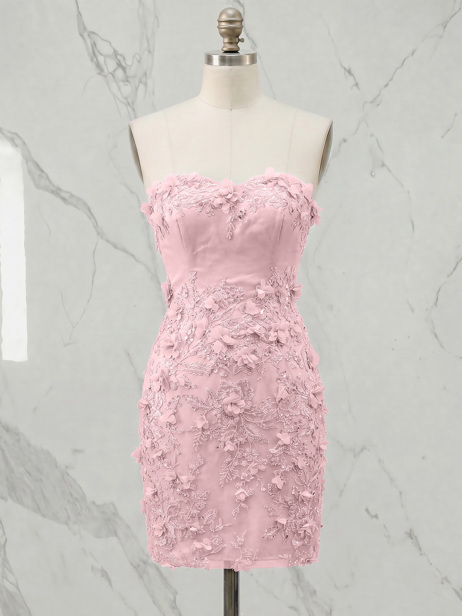 Periwinkle Strapless 3D Floral Appliqué Short Homecoming Dress