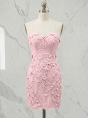Periwinkle Strapless 3D Floral Appliqué Short Homecoming Dress