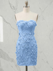 Periwinkle Strapless 3D Floral Appliqué Short Homecoming Dress