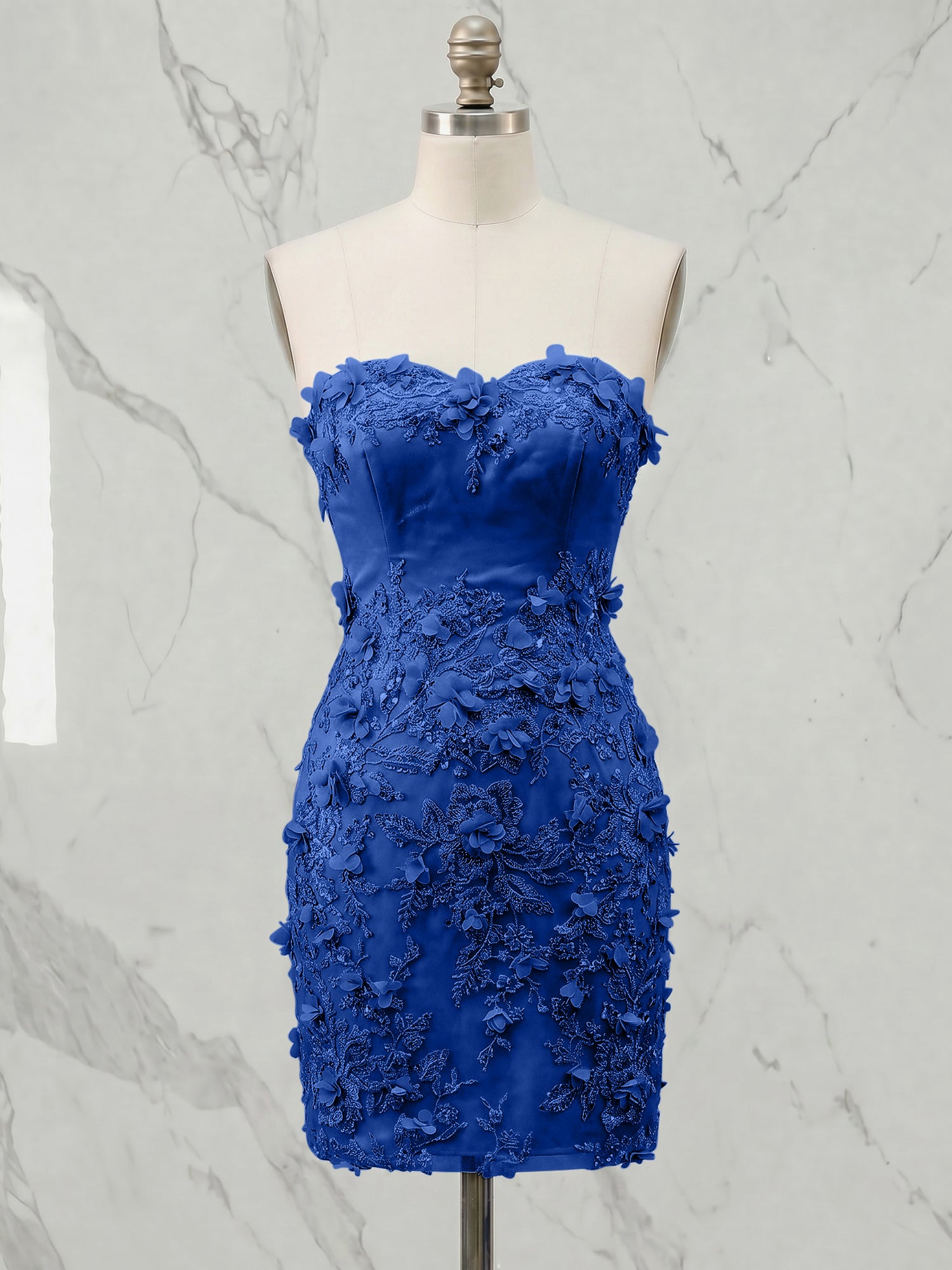 Periwinkle Strapless 3D Floral Appliqué Short Homecoming Dress