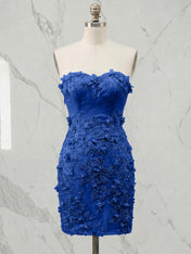 Periwinkle Strapless 3D Floral Appliqué Short Homecoming Dress