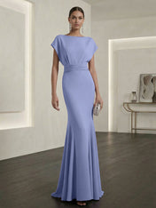 Lavender Mermaid Gown Dress Ruched Classic Boat Neck Short Sleeve Raglan Sleeves