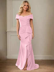 Sheath/Column V-Neck Illusion Floor-Length Lace Chiffon Mother of the Bride Dress With Pleated Sequins