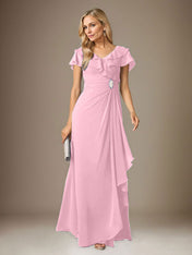 Stormy A-Line V-Neck Ruched Chiffon Dress