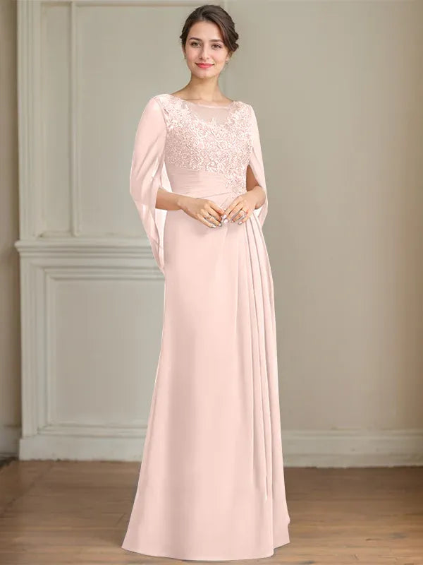 Princess Scoop Floor-Length Mother of the Bride Dresses with Pleated & Sequins