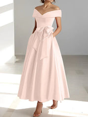 Robe de mère de la mariée coupe A-Line/Princesse, épaules dénudées, sans manches, longueur cheville, avec poches 