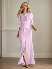 Plum Sheath Lace Stretch Crepe Mother of the Bride Dress