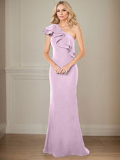 A-line One Shoulder Floor-Length Chiffon Mother of the Bride Dress With Ruffles