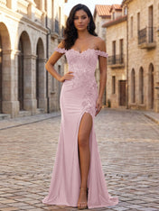 Mermaid Off-The-Shoulder Floral Corset Long Prom Dress with Slit