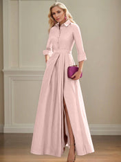 A Line High Neck 3/4 Sleeves Floor Length Mother of the Bride Dresses
