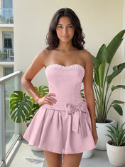 Fuchsia Pearl Corset Short Homecoming Dresses Large Waist Bow Lace Up Back