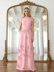 Lavender Boat Neck Formal Gown with Cascading 3D Flowers