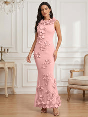 Romantic Pink Sleeveless 3D Floral Mermaid Gown