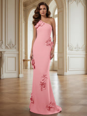 Cream One-Shoulder Prom Dress with Sculptural 3D Floral Appliqués