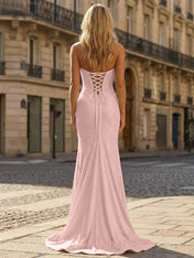 Yellow Beaded Halter Corset Prom Dress with High Slit