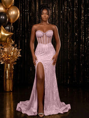 Strapless Sequin-Embellished Mermaid Prom Dress