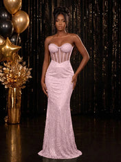 Strapless Sequin-Accented Mermaid Prom Dress with High Slit