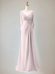 Trumpet/Mermaid Scoop Neck 1/2 Sleeve Chiffon Mother of the Bride Dress With Beadings