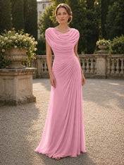 Cowl Neck Mermaid Evening Dresses with Flowing Floor-Length Skirt